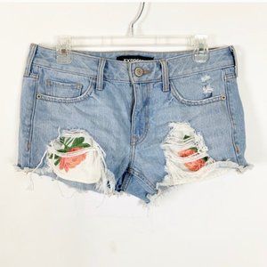 (3 for $25) Express Distressed Floral Jean Shorts